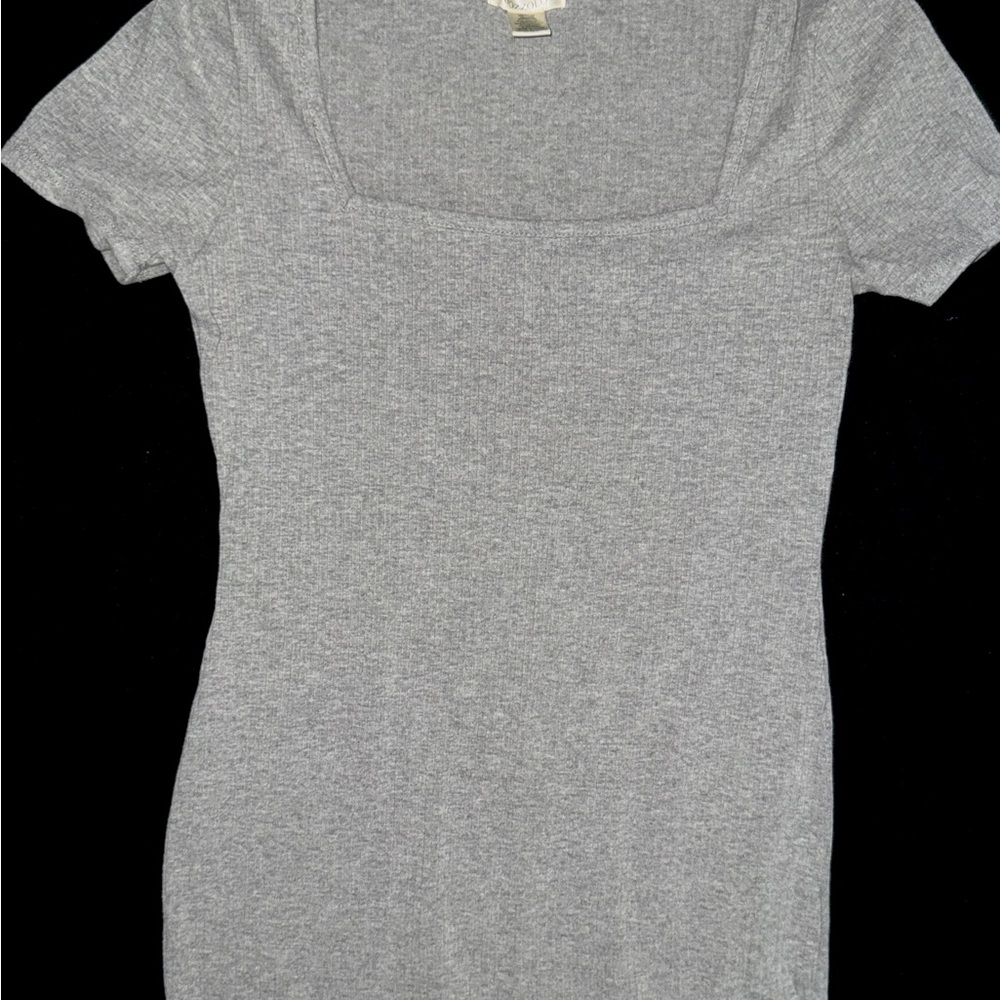 Bozzolo Gray Fitted Midi Dress Short Sleeve